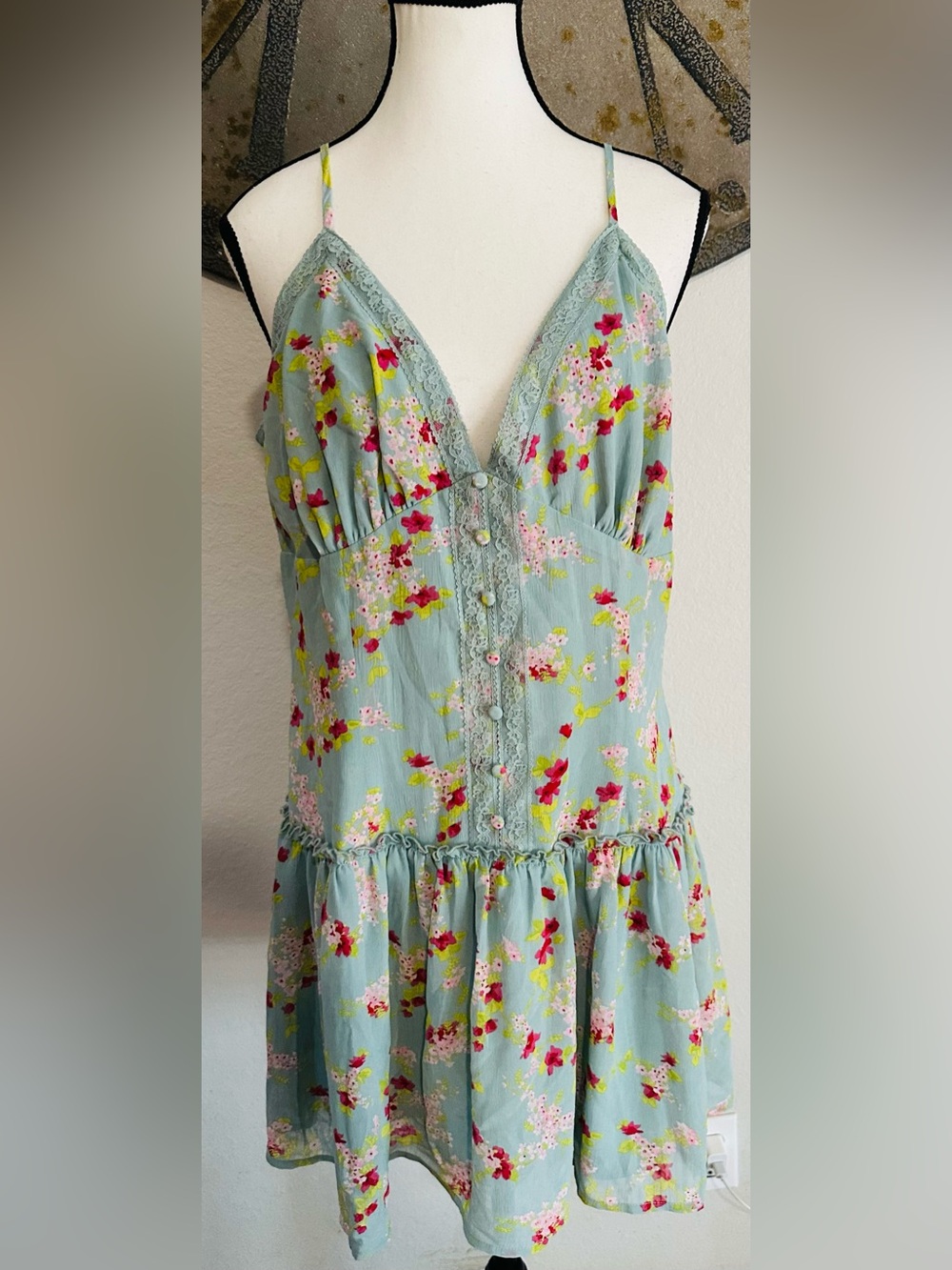 Light Blue Floral Spaghetti Strap Sundress